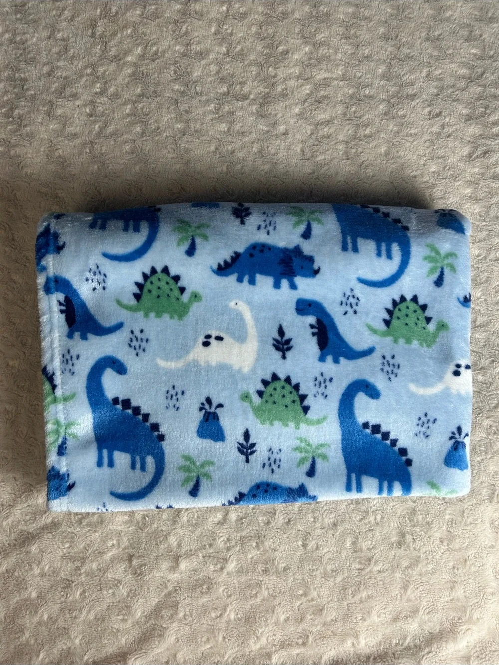 Gentle Steps Blue Green Dinosaurs Baby Blanket Leaves Palm Tree Volcano Dino